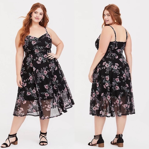 Torrid Black Floral Mesh Midi Dress Size 1X - Picture 12 of 12
